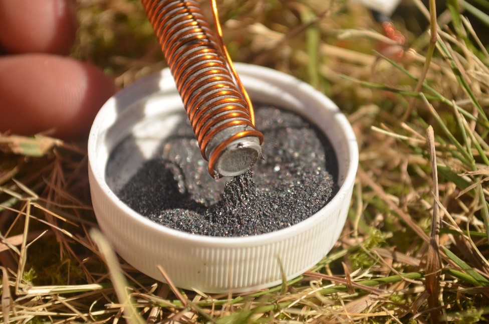 Electromagnet attracting iron fillings Electromagnet attracting iron fillings