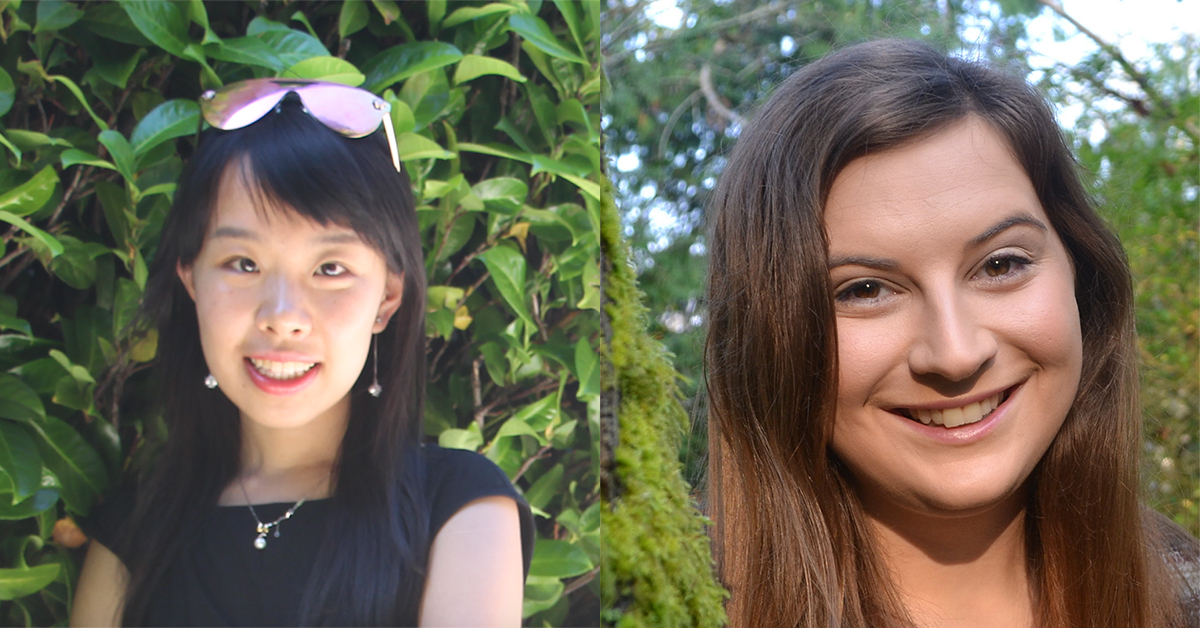 Headshots of two young women separated by a blank space