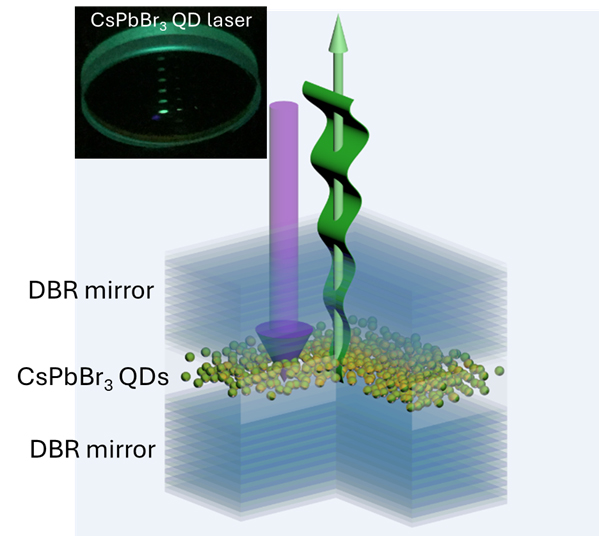 A schematic and photograph (inset) of a perovskite vertical-cavity surface-emitting laser